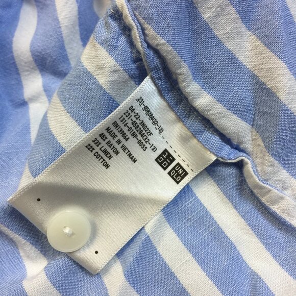 Uniqlo Shirt Size M Womans Blue White Striped Linen Blend Short Sleeve Cropped - Picture 10 of 15